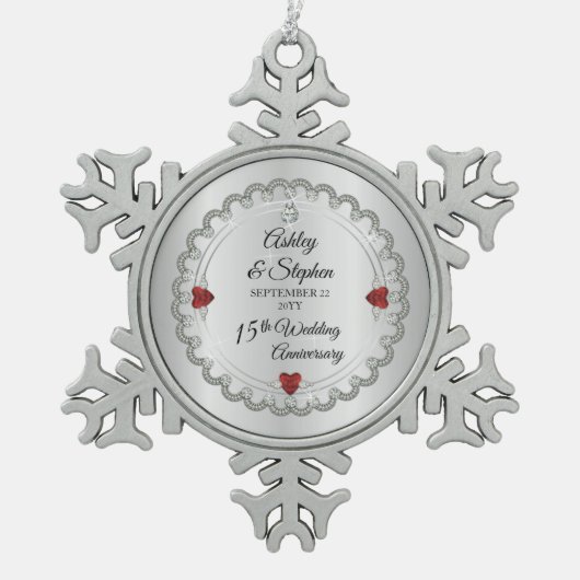 Elegant Ruby | Ruiten 15e Jubileum voor weddenscha Tin Sneeuwvlok Ornament (Voorkant)