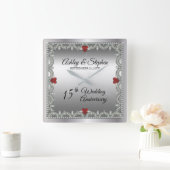 Elegant Ruby | Ruiten 15e Jubileum voor weddenscha Vierkante Klok (Huis)