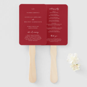 Elegant Rubyrood Modern Huwelijksprogramma Handwaaier