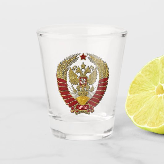 Elegant Russisch wapenschild Monogram Shot Glas (Voorkant)