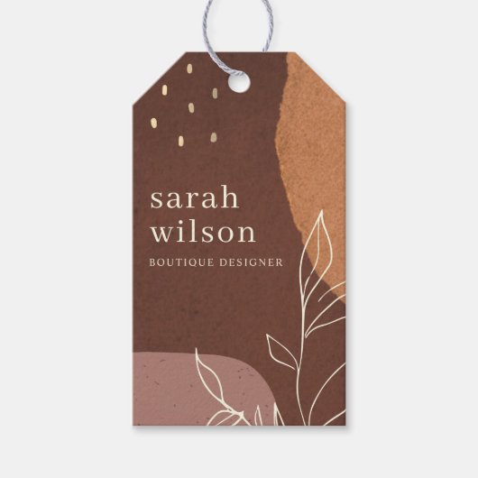 Elegant Rust Abstract Bruin Oranje Leafy Foliage Cadeaulabel (Voorkant)