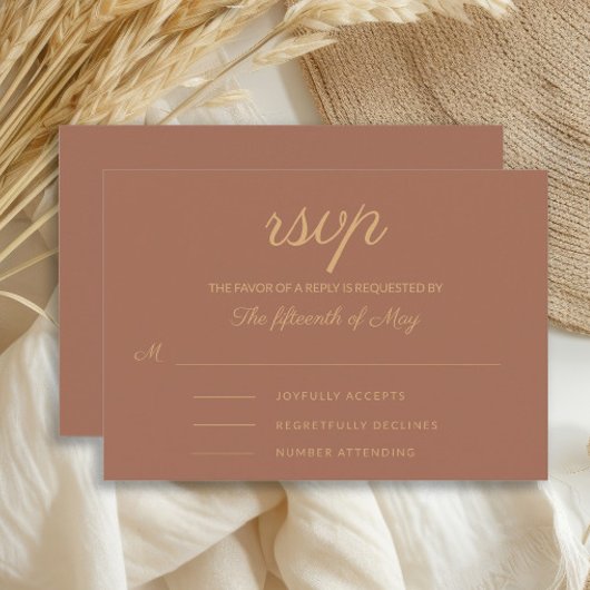 Elegant Rust Burnt Sinaasappel Wedding RSVP Kaartje