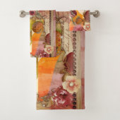 Elegant Rust, Cream, Oranje Florals Towel Bad Handdoek (Insitu)