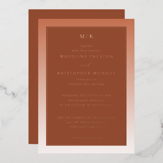 Elegant Rust Gradient Invitation Folie Uitnodiging (Voorkant / Achterkant)