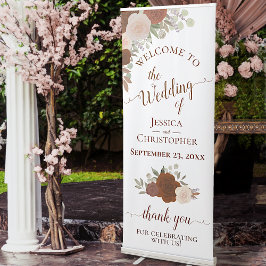 Elegant Rust Oranje Boho Rozen Weddenschap Welkom Roll-up Banner