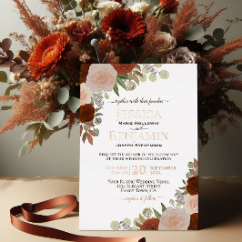 Elegant Rust Oranje Floral met Roos Gold Wedding Folie Uitnodiging