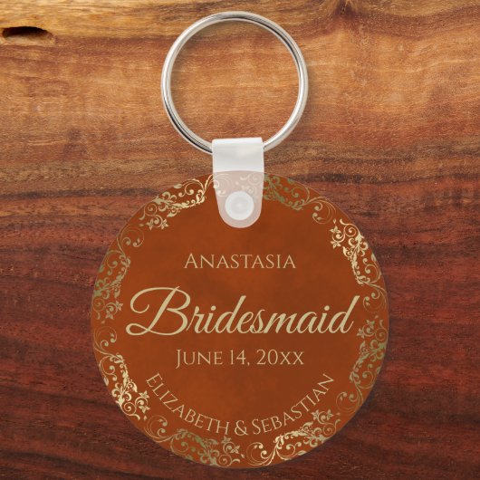 Elegant Rust Oranje & Gold Bridesmaid Wedding Gift Sleutelhanger (Voorkant)