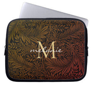Elegant Rust Oranje Gold Floral Script Monogram Laptop Sleeve