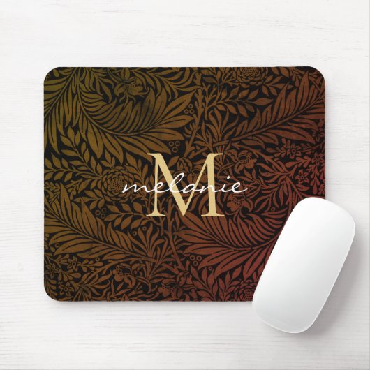 Elegant Rust Oranje Gold Floral Script Monogram Muismat (Met muis)