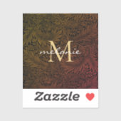 Elegant Rust Oranje Gold Floral Script Monogram Sticker (Vel)