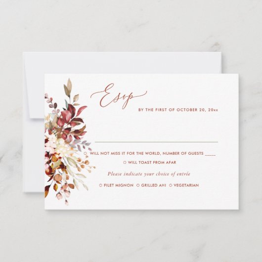 Elegant Rust Oranje Herfst Eucalyptus, Mal RSVP Kaart (Voorkant)