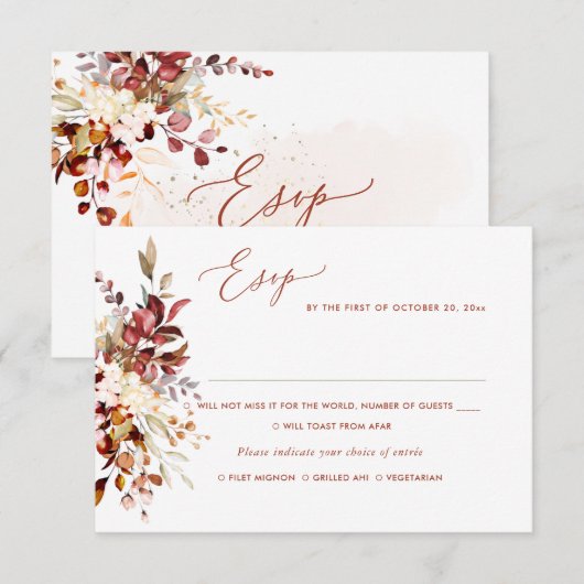 Elegant Rust Oranje Herfst Eucalyptus, Mal RSVP Kaart (Voorkant / Achterkant)