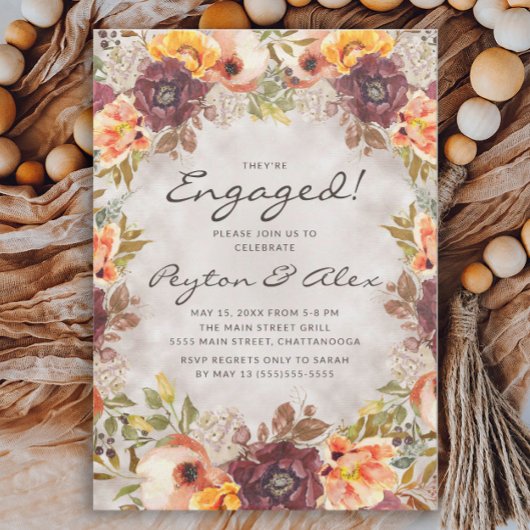 Elegant Rust Oranje najaar Floral Engagement Party Kaart