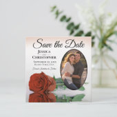 Elegant Rust Oranje Roos met Oval Photo Wedding Save The Date (Staand voorkant)