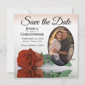 Elegant Rust Oranje Roos met Oval Photo Wedding Save The Date (Voorkant)