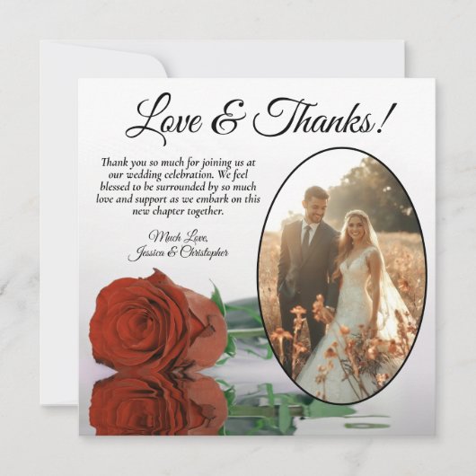 Elegant Rust Oranje Roos Oval Foto Weddenschap Bedankkaart (Voorkant)