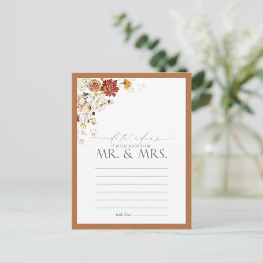 Elegant Rust Oranje Waterverf Floral Date Ideeën Briefkaart (Staand voorkant)