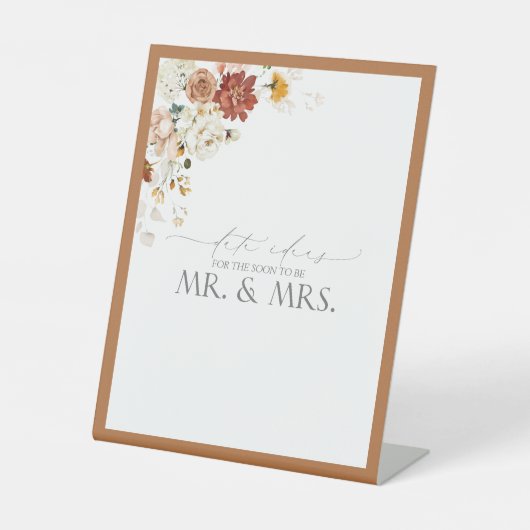 Elegant Rust Oranje Waterverf Floral Date Ideeën Reclamebord Met Voetstuk (Voorkant)