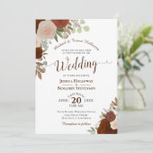 Elegant Rust Oranje Waterverf Floral Wedding Kaart (Staand voorkant)