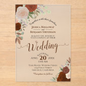 Elegant Rust Oranje Waterverf Rozen Boho Wedding Acryl Uitnodigingen (Voorkant)