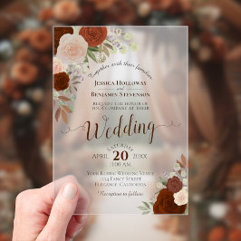 Elegant Rust Oranje Waterverf Rozen Boho Wedding Acryl Uitnodigingen