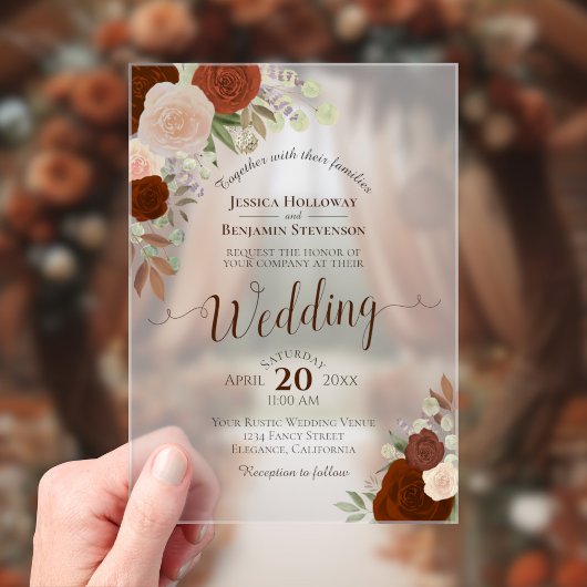 Elegant Rust Oranje Waterverf Rozen Boho Wedding Acryl Uitnodigingen