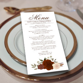 Elegant Rust Oranje Waterverf Rozen Boho Wedding Menu