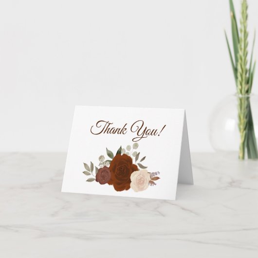 Elegant Rust Oranje Waterverf Rozen Wedding Foto Bedankkaart (Voorkant)