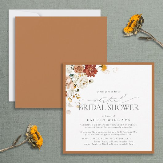 Elegant Rust Oranje Waterverf Virtual Shower Invi Kaart