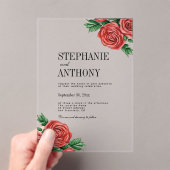 Elegant Rust Rood en Salie Bloemen Rozen Bruiloft Acryl Uitnodigingen (Insitu (Draagbaar))