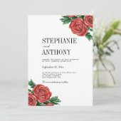 Elegant Rust Rood en Salie Bloemen Rozen Bruiloft Kaart (Staand voorkant)