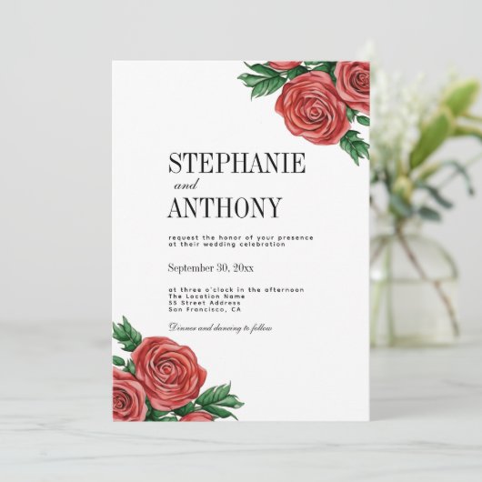 Elegant Rust Rood en Salie Bloemen Rozen Bruiloft Kaart (Staand voorkant)