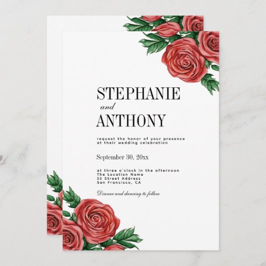 Elegant Rust Rood en Salie Bloemen Rozen Bruiloft Kaart (Voorkant / Achterkant)