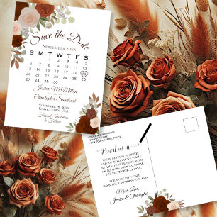 Elegant Rust Rozen Wedding Save the Date Calendar Aankondigingskaart
