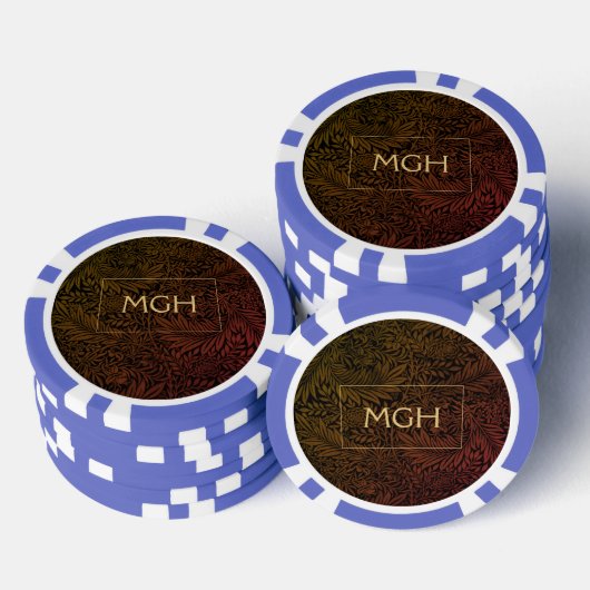Elegant Rust Sinaasappel Bloemen Goud Monogram Poker Chips (Opstapeling)