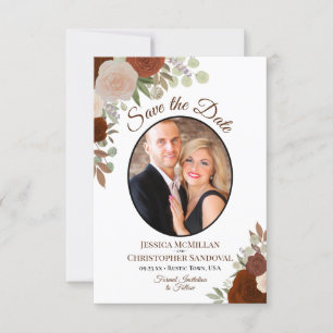 Elegant Rust Sinaasappel Floral Boho Wedding Photo Save The Date