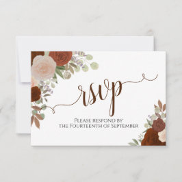 Elegant Rust Sinaasappel Floral Calligraphy Weddin RSVP Kaartje