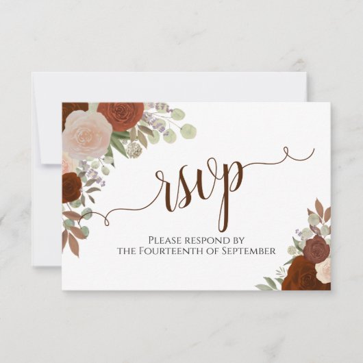 Elegant Rust Sinaasappel Floral Calligraphy Weddin RSVP Kaartje (Voorkant)