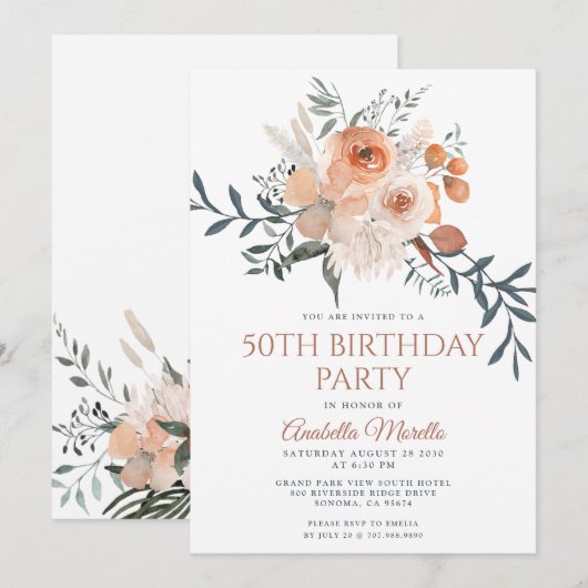 Elegant Rust Sinaasappel Floral Greenery Retiremen Kaart (Voorkant / Achterkant)