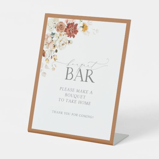 Elegant Rust Sinaasappel Floral Shower Bouquet Bar Reclamebord Met Voetstuk (Voorkant)
