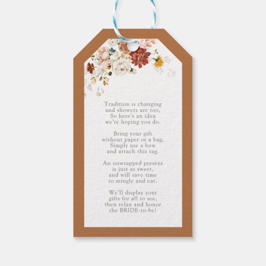 Elegant Rust Sinaasappel Floral Vrijgezellenfeest  Cadeaulabel (Achterkant)