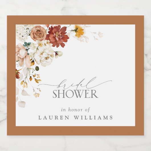 Elegant Rust Sinaasappel Floral Vrijgezellenfeest Sparkling Wijnetiket (Enkel label)