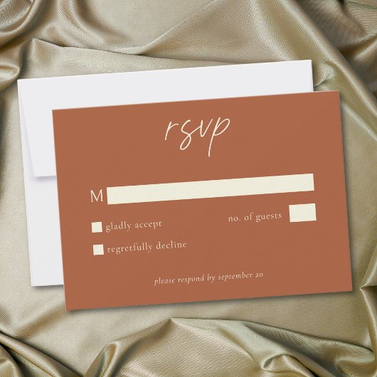 Elegant Rust Terracotta Minimalist Wedding RSVP Kaartje