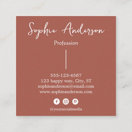 Elegant Rust Terracotta Script with Bow        Vierkante Visitekaartje (Achterkant)