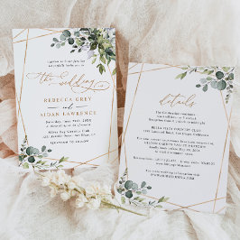 Elegant Rustic All-in-One Gold Greenery Wedding Kaart