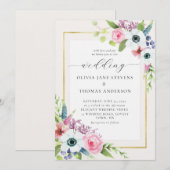 Elegant Rustic Anemone Gold Floral Lijst Wedding Kaart (Voorkant / Achterkant)