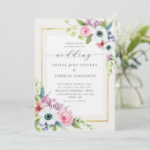 Elegant Rustic Anemone Gold Floral Lijst Wedding Kaart (Staand voorkant)
