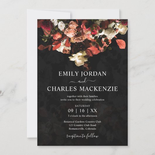 Elegant Rustic Autumn Flowers Wedding Invitation Kaart (Voorkant)