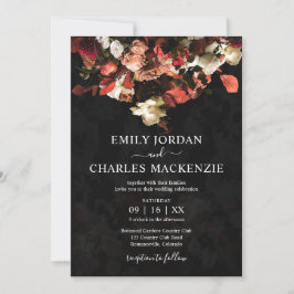 Elegant Rustic Autumn Flowers Wedding Invitation Kaart