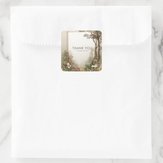 Elegant Rustic Autumn Forest Gold Frame Vierkante Sticker (Tas)